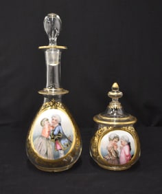 ANTIQUE BOHEMIAN OVERLAY BOTTLE & JAR