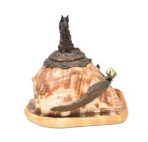 BRONZE MOUNTED CONCH SHELL INKWELL