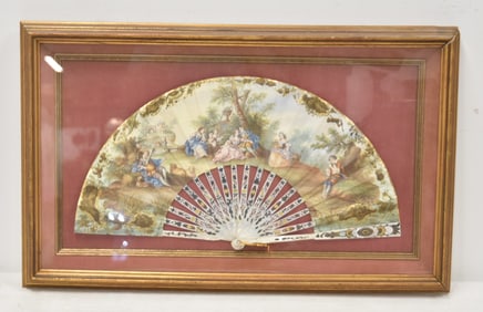 FRAMED ANTIQUE HAND PAINTED FAN