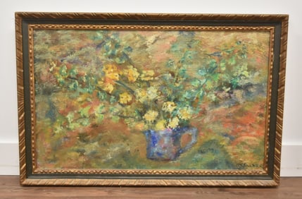 ANTIQUE OIL ON CANVAS IMPRESSIONIST FLOWER STUDY
