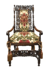 ANTIQUE CARVED OAK ARM CHAIR