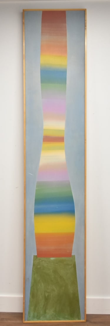 AFTER / ATTR JACK BUSH , LARGE 8ft ABSTRACT: AFTER / ATTRIBUTED TO JACK BUSH (CANADIAN, 1909-1977) LARGE OIL ON CANVAS ABSTRACT STRIPED COLUMN COLOR FIELD PAINTING , UNSIGNED 20 1/2" x 102" OVERALL 20 1/2" x 8' 4"(has a few scuffs)