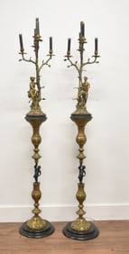 (Pr) BRONZE FIGURAL TORCHIERE FLOOR LAMPS