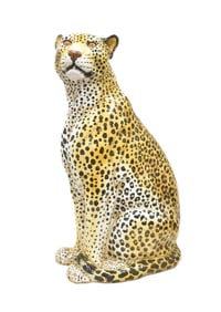LARGE ITALIAN MAJOLICA SEATED LEOPARD - 32" TALL