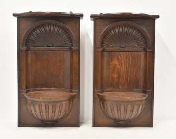 (Pr) ANTIQUE CARVED OAK WALL NICHES