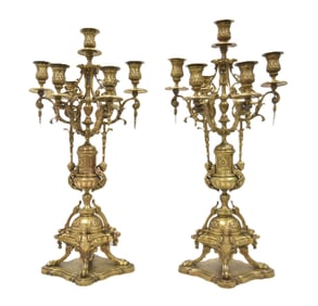 PAIR BRONZE 7-LIGHT CANDELABRAS