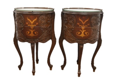 (Pr) INLAID MAHOGANY END TABLE STANDS