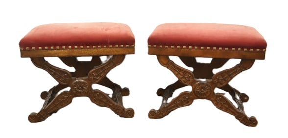 PAIR REGENCY STYLE X BASE STOOLS