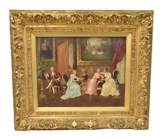 HENRI CORDIER , OIL ON PANEL PARLOUR SCENE