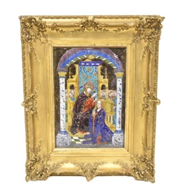 ANTIQUE LIMOGES ENAMEL CORONATION PLAQUE