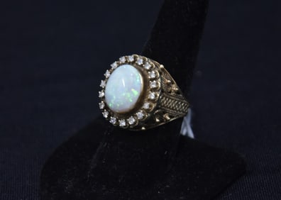 14kt GOLD FIERY OPAL & DIAMOND COCKTAIL RING