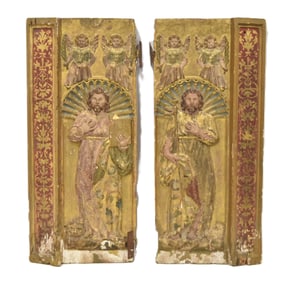 (Pr) 17th - 18thC RELIGOUS POLYCHROME WOOD DOORS