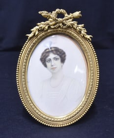 ANTIQUE FRENCH BRONZE FRAME MINIATURE PAINTING
