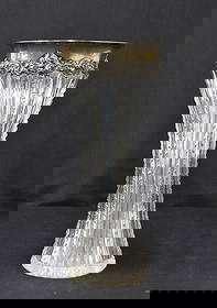 LARGE STERLING SILVER & CUT GLASS VASE: LARGE MAUSER STERLING SILVER RIM AMERICAN BRILLIANT CUT GLASS VASE ; HAVING HEAVY STERLING SILVER RIM - 6 1/2' x 12 1/2" OVERALL