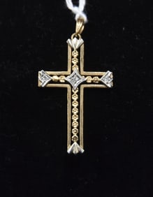 2-TONE 14kt GOLD CROSS WITH (3) DIAMONDS