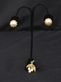 (Pr) 14kt  PEARL EARRINGS / 14kt PEARL PENDANT