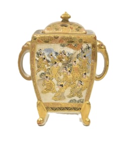 SATSUMA INCENSE BURNER WITH FIGURAL SCENES