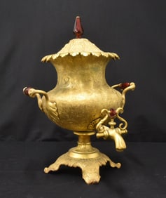 LARGE ENGRAVED GILDED BRASS SAMOVAR