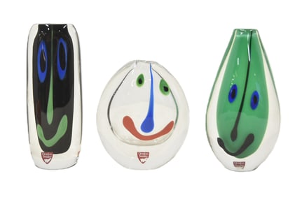 (3) ANNA ERHNER FOR ORREFORS FACE VASES