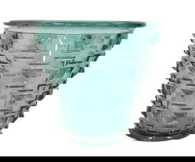 SIMON GATE FOR ORREFORS FACETED VASE: SIMON GATE FOR ORREFORS ART DECO FACETED TURQUOISE POT VASE ; SP 14 - 7 1/2" x 6 1/2"