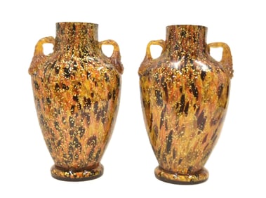 PAIR VICTORIAN BOHEMIAN HARRACH ART GLASS VASES