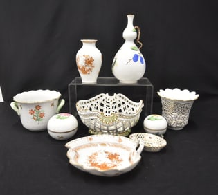 (9)pc's HEREND HUNGARY PORCELAIN GROUPING