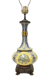 FRENCH GIEN POTTERY & BRONZE MOUNTED LAMP