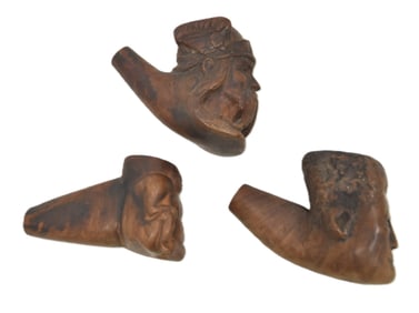 (3) ANTIQUE CARVED WOOD PIPES