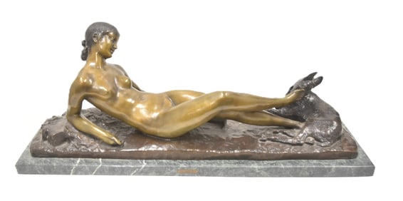 LARGE ART DECO BRONZE RECLINING FEMALE NUDE