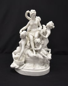 LARGE GLAZED PORCELAIN ALLEGORICAL GROUPING