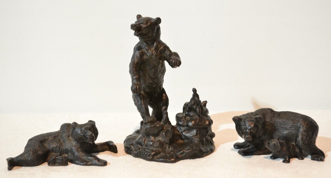 CAST IRON BEAR FORM INKWELL & (2) CAST IRON: BEARS - TALLEST IS ; 7" (MISSING INK BOTTLE) INKWELL HAS NUMBERS KAC31900 & NAME READS O.CAMO???(CANT MAKE OUT REST) THE OTHER 2 BEARS HAVE THE NUMBERS KAC 31899 & KAC ???