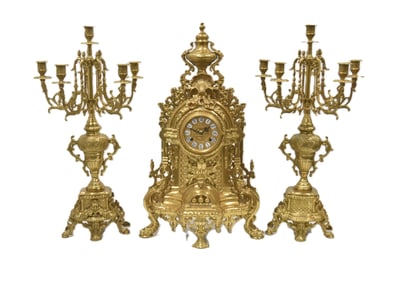 (3)pc GERMAN IMPERIAL BRASS CLOCK SET