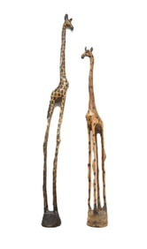 PAIR LARGE CARVED WOOD GIRAFFE SCULPTURES
