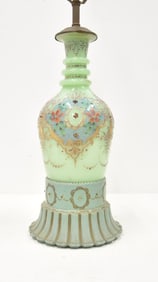 ANTIQUE BOHEMIAN URANIUM GLASS BOTTLE LAMP