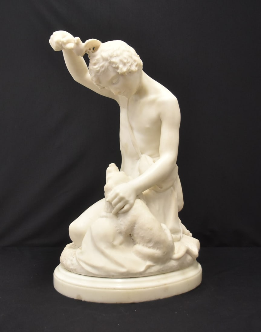 ANTIQUE ITALIAN MARBLE SEATED MAN WITH DOG (1 of 15)