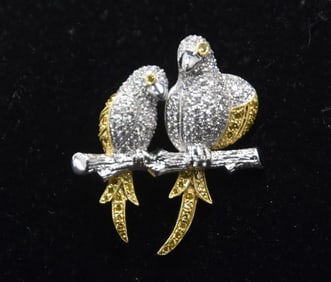 18kt WHITE GOLD 2-TONE DIAMOND LOVE BIRDS PENDANT