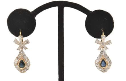 (Pr) 14kt SAPPHIRE & DIAMOND EARRINGS WITH BOW