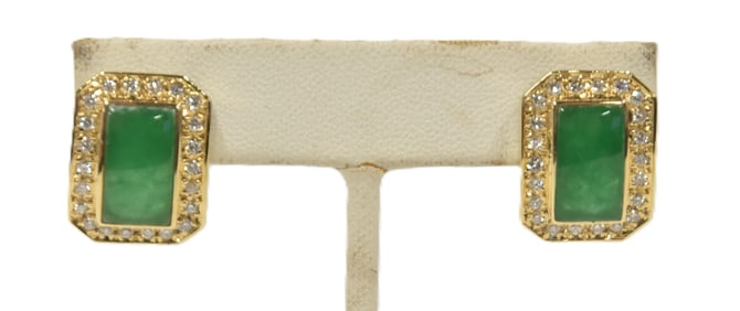 PAIR 14kt YELLOW GOLD IMPERIAL JADE EARRINGS