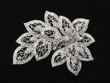 LARGE 18kt ART DECO 5ctw DIAMOND BROOCH