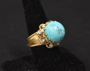 14kt GOLD & 6ct CABACHON TURQUOISE RING