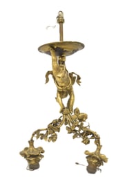 2-LIGHT BRONZE PUTTI & FOLIATE CHANDELIER