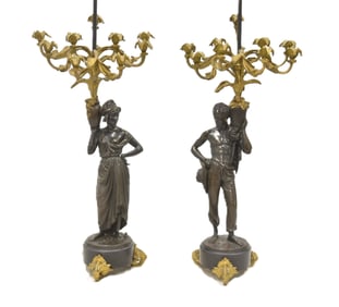 (Pr) ANTIQUE FRENCH BRONZE NUBIAN CANDELABRAS