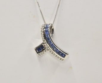 14kt DIAMOND & SAPPHIRE PENDANT NECKLACE