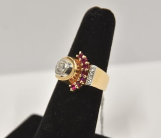 14kt RETRO RUBY & DIAMOND COCKTAIL RING