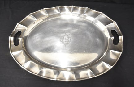 LARGE SCALLOPED STERLING SILVER SERVING TRAY
