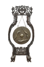 JAPANESE BRONZE GONG WITH WOODEN STAND