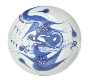 CHINESE BLUE & WHITE PLATE WITH DRAGONS