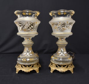 PAIR ENAMEL GLASS LUSTRES