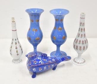 (5)pc PERSIAN ENAMELED GLASS LOT
