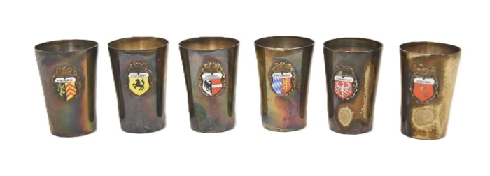 (6) GERMAN 800 SILVER & ENAMEL SHOT CUPS